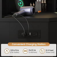 Sikaic Makeup Vanity Corner Makeup Vanity with Tri-Fold Mirror and Cushioned Storage Stool Black Black / Engineered Wood / Modern