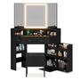Sikaic Makeup Vanity Corner Makeup Vanity with Tri-Fold Mirror and Cushioned Storage Stool Black Black / Engineered Wood / Modern