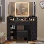 Sikaic Makeup Vanity Corner Makeup Vanity with Tri-Fold Mirror and Cushioned Storage Stool Black Black / Engineered Wood / Modern