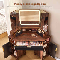 Sikaic Makeup Vanity Large Fluted Makeup Vanity with HD Triple Mirror and Lights Black Black / Engineered Wood / Modern