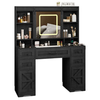 Sikaic Makeup Vanity LED Glass Top Makeup Vanity with Sliding Mirror Black Black / Engineered Wood / Modern