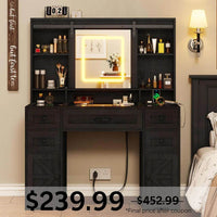 Sikaic Makeup Vanity LED Glass Top Makeup Vanity with Sliding Mirror Black Black / Engineered Wood / Modern