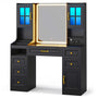 Sikaic Makeup Vanity LED Makeup Vanity with Charging Station Black Black / Engineered Wood / Modern