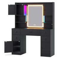 Sikaic Makeup Vanity LED Makeup Vanity with Mirror and Outlet Black Black / Engineered Wood / Modern