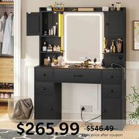 Sikaic Makeup Vanity LED Makeup Vanity with Mirror and Outlet Black Black / Engineered Wood / Modern