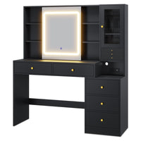 Sikaic Makeup Vanity LED Makeup Vanity with Sliding Mirror Black Black / Engineered Wood / Modern
