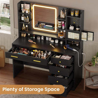 Sikaic Makeup Vanity LED Makeup Vanity with Touch Screen Mirror and Charging Station Black Black / Engineered Wood / Modern