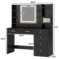 Sikaic Makeup Vanity LED Makeup Vanity with Touch Screen Mirror Black Black / Engineered Wood / Modern