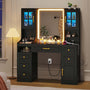 Sikaic Makeup Vanity LED Mirror Makeup Vanity with Charging Station and 6 Drawers & 7 Shelves Black Black / Engineered Wood / Modern