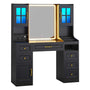 Sikaic Makeup Vanity LED Mirror Makeup Vanity with Charging Station and 6 Drawers & 7 Shelves Black Black / Engineered Wood / Modern