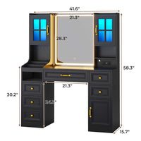 Sikaic Makeup Vanity LED Mirror Makeup Vanity with Charging Station and 6 Drawers & 7 Shelves Black Black / Engineered Wood / Modern