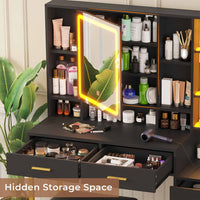 Sikaic Makeup Vanity Makeup Vanity Set with Mirror and Lights Charging Station RGB Jewelry Storage Shelves Black