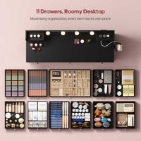 Sikaic Makeup Vanity Makeup Vanity with 11 Drawers and 6 Open Shelves Black Black / Engineered Wood / Modern