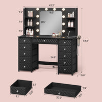 Sikaic Makeup Vanity Makeup Vanity with 11 Drawers and 6 Open Shelves Black Black / Engineered Wood / Modern