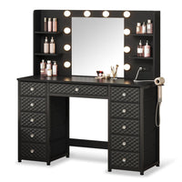 Sikaic Makeup Vanity Makeup Vanity with 11 Drawers and 6 Open Shelves Black Black / Engineered Wood / Modern
