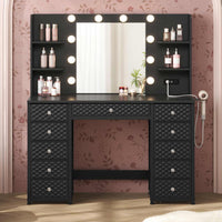 Sikaic Makeup Vanity Makeup Vanity with 11 Drawers and 6 Open Shelves Black Black / Engineered Wood / Modern