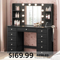 Sikaic Makeup Vanity Makeup Vanity with 11 Drawers and 6 Open Shelves Black Black / Engineered Wood / Modern