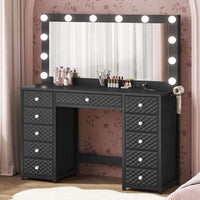 Sikaic Makeup Vanity Makeup Vanity with 11 Drawers and Extra Large Mirror Black Black / Engineered Wood / Modern