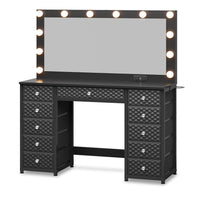 Sikaic Makeup Vanity Makeup Vanity with 11 Drawers and Extra Large Mirror Black Black / Engineered Wood / Modern