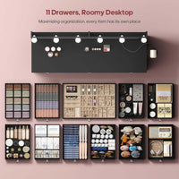 Sikaic Makeup Vanity Makeup Vanity with 11 Drawers and Extra Large Mirror Black Black / Engineered Wood / Modern