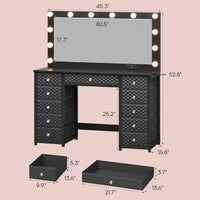 Sikaic Makeup Vanity Makeup Vanity with 11 Drawers and Extra Large Mirror Black Black / Engineered Wood / Modern