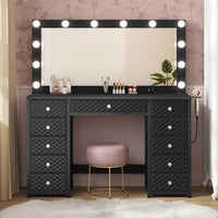 Sikaic Makeup Vanity Makeup Vanity with 11 Drawers and Extra Large Mirror Black Black / Engineered Wood / Modern