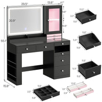 Sikaic Makeup Vanity Makeup Vanity with Mirror and LED Cabinet Black Black / Engineered Wood / Modern