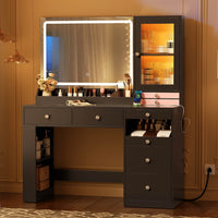 Sikaic Makeup Vanity Makeup Vanity with Mirror and LED Cabinet Black Black / Engineered Wood / Modern