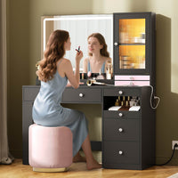Sikaic Makeup Vanity Makeup Vanity with Mirror and LED Cabinet Black Black / Engineered Wood / Modern