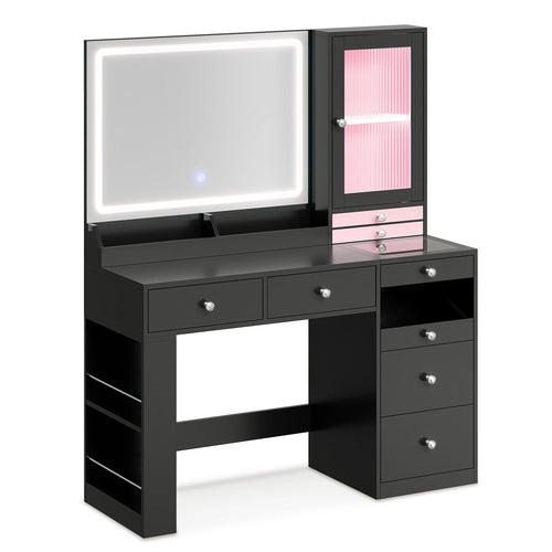 Sikaic Makeup Vanity Makeup Vanity with Mirror and LED Cabinet Black Black / Engineered Wood / Modern