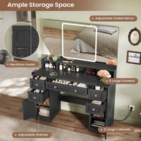 Sikaic Makeup Vanity Makeup Vanity with Trifold Mirror and Charging Station Black Black / Engineered Wood / Modern