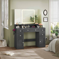 Sikaic Makeup Vanity Makeup Vanity with Trifold Mirror and Charging Station Black Black / Engineered Wood / Modern