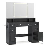 Sikaic Makeup Vanity Makeup Vanity with Trifold Mirror and Charging Station Black Black / Engineered Wood / Modern