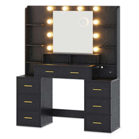 Sikaic Makeup Vanity Glass Top Makeup Vanity with Lighted Mirror Black Black / Glass / Modern