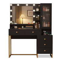 Sikaic Makeup Vanity LED Makeup Vanity with 5 Drawers Black Black / Glass / Modern