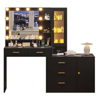 Sikaic Makeup Vanity LED Makeup Vanity with Mirror Charging Station Black Black / Glass / Modern