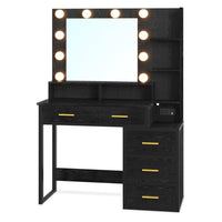 Sikaic Makeup Vanity Makeup Vanity with LED Mirror Black Black / Glass / Modern