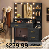 Sikaic Makeup Vanity Makeup Vanity with LED Mirror Black Black / Glass / Modern