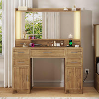 Sikaic Makeup Vanity Makeup Vanity with Mirror and Lights Brown Brown / Engineered Wood / Modern