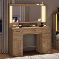 Sikaic Makeup Vanity Makeup Vanity with Mirror and Lights Brown Brown / Engineered Wood / Modern