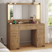 Sikaic Makeup Vanity Makeup Vanity with Mirror and Lights Brown Brown / Engineered Wood / Modern