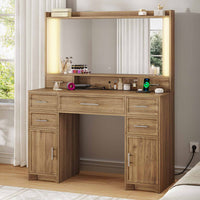Sikaic Makeup Vanity Makeup Vanity with Mirror and Lights Brown Brown / Engineered Wood / Modern