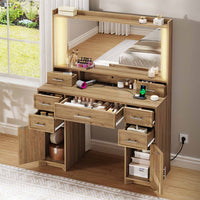 Sikaic Makeup Vanity Makeup Vanity with Mirror and Lights Brown Brown / Engineered Wood / Modern