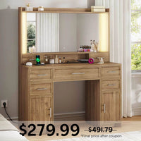 Sikaic Makeup Vanity Makeup Vanity with Mirror and Lights Brown Brown / Engineered Wood / Modern