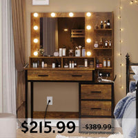 Sikaic Makeup Vanity Makeup Vanity with LED Mirror Charging Station Rustic Brown Brown / Modern