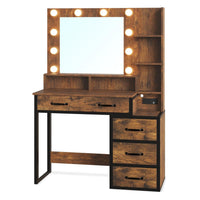 Sikaic Makeup Vanity Makeup Vanity with LED Mirror Rustic Brown Brown / Modern