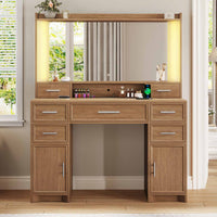 Sikaic Makeup Vanity Makeup Vanity with Charging Station and Lights Dark Brown Dark Brown / Engineered Wood / Modern