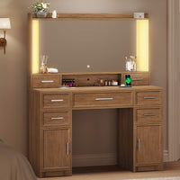 Sikaic Makeup Vanity Makeup Vanity with Charging Station and Lights Dark Brown Dark Brown / Engineered Wood / Modern