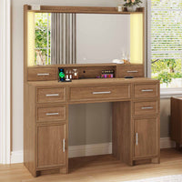 Sikaic Makeup Vanity Makeup Vanity with Charging Station and Lights Dark Brown Dark Brown / Engineered Wood / Modern