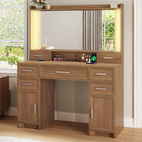 Sikaic Makeup Vanity Makeup Vanity with Charging Station and Lights Dark Brown Dark Brown / Engineered Wood / Modern
